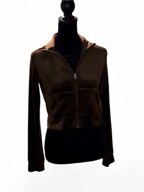 (95–1) Hollister Chocolate Brown Velour Crop Full Zip Jacket XS Like New